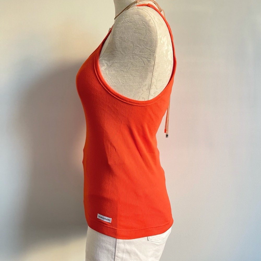 CK Calvin Klein Jeans Orange Basic Ribbed Racerback Spaghetti Strap Tank Summer - Picture 7 of 7